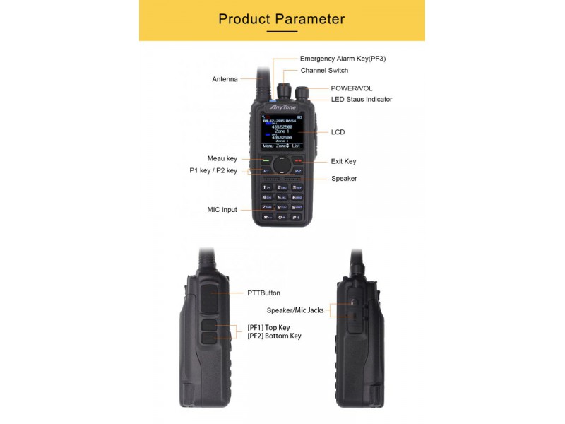 Портативная радиостанция AnyTone AT-D878S UHF (400 - 480 МГц)